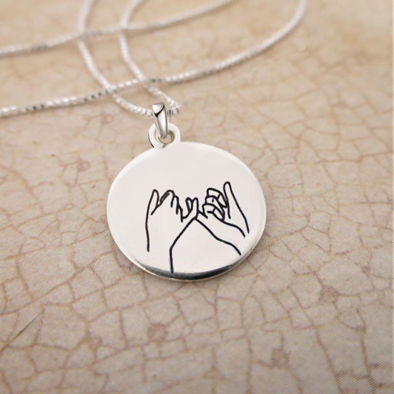For Daughter - We Are Bonded Together In Our Hearts Hand in Hand Pendant Necklace