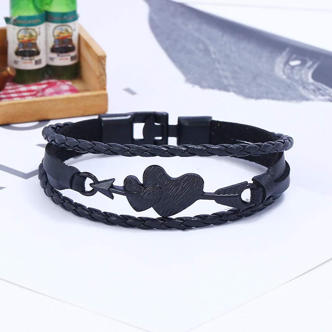 For Love - We are connected heart to heart Leather Bracelet