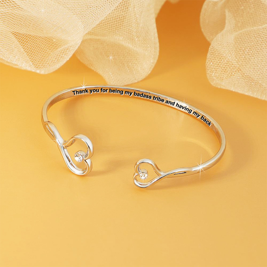 For Friend -Thank You For Being My Badass Tribe And Having My Back Double Heart Bracelet