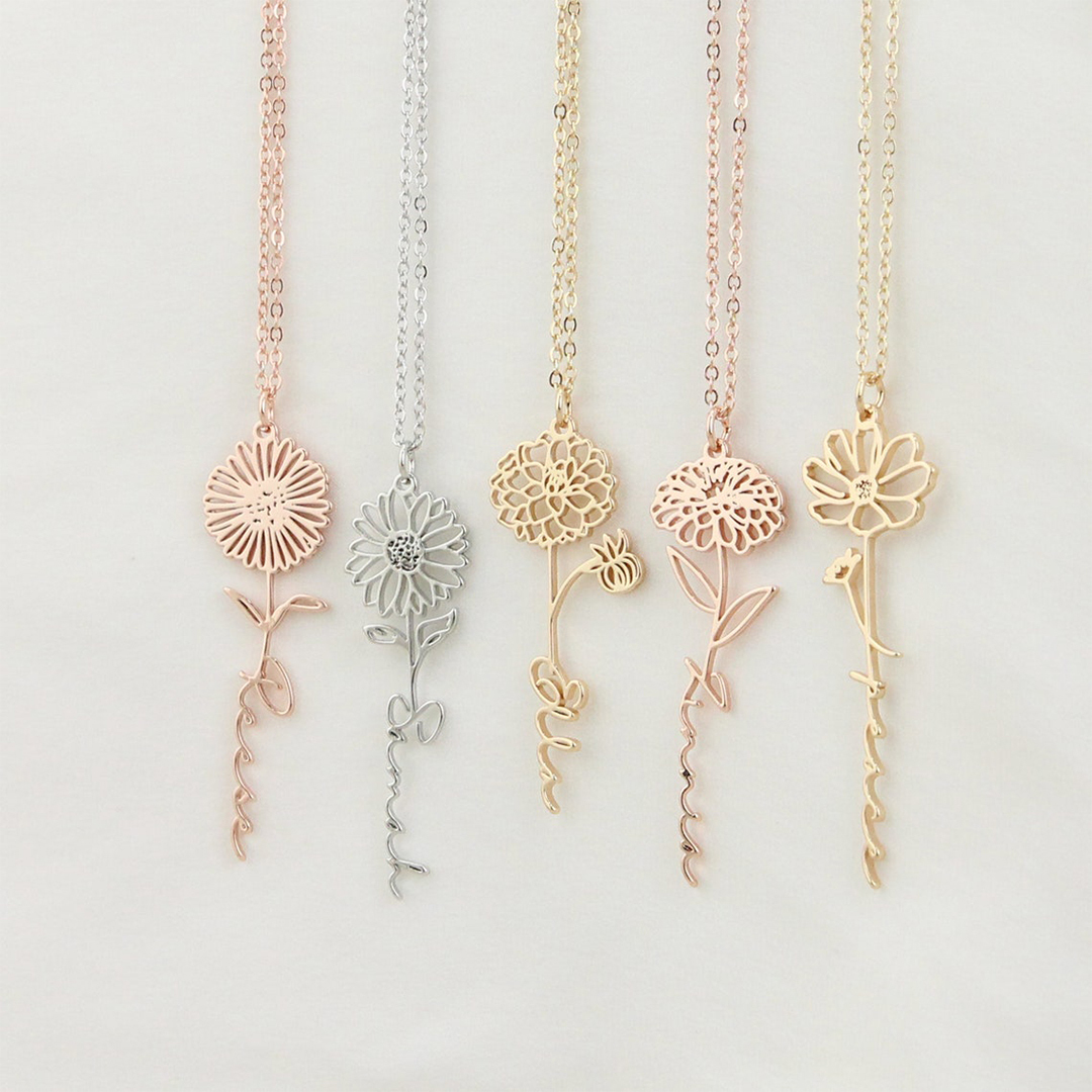 Build Your Own Bouquet Birthday Flower Name Custom Necklace