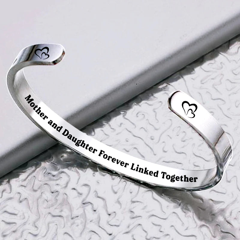 Mother and Daughter Forever Linked Together Double Hearts Cuff Bracelet