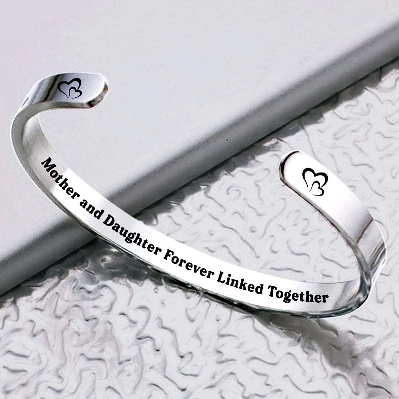 Mother and Daughter Forever Linked Together Double Hearts Cuff Bracelet