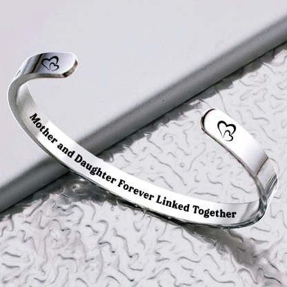 Mother and Daughter Forever Linked Together Double Hearts Cuff Bracelet