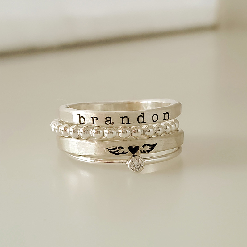 For Memorial - I Will Love You for Every Second of Mine Heart Wings Stacked Custom Ring