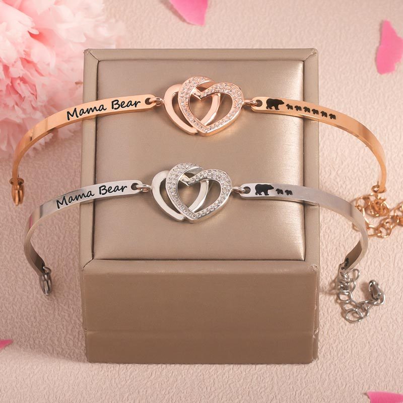 For Mother - Happy Mother's Day Double Heart Mama Bear Bracelet