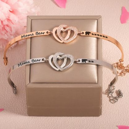 For Mother - Happy Mother's Day Double Heart Mama Bear Bracelet