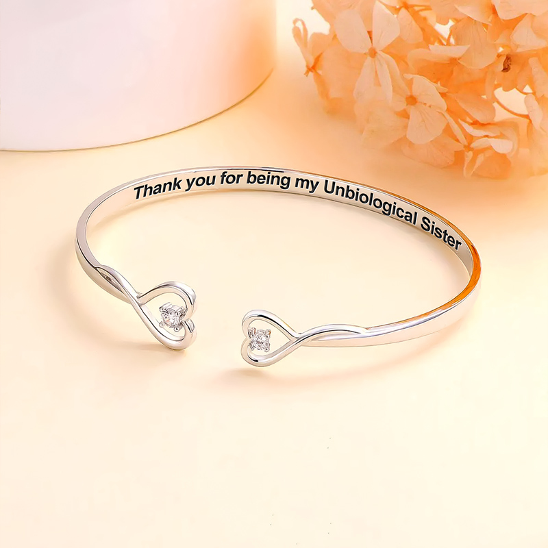 For Friend - Thank You For Being My Unbiological Sister Double Heart Bracelet