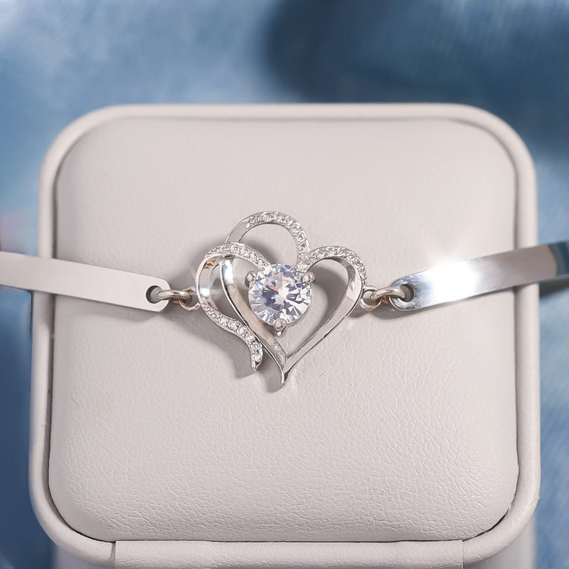 For Daughter - I Will Always Carry You In My Heart Double Heart Bracelet-37bracelet