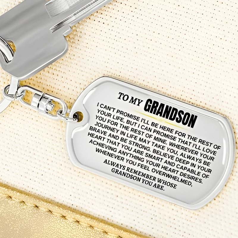 For Grandson - Always Be Brave And Be Strong Engraved Keychain