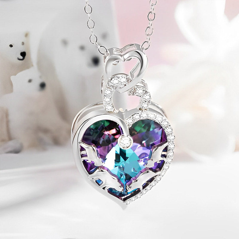 For Mother - Mama Bear Blue Heart Crystal Necklace