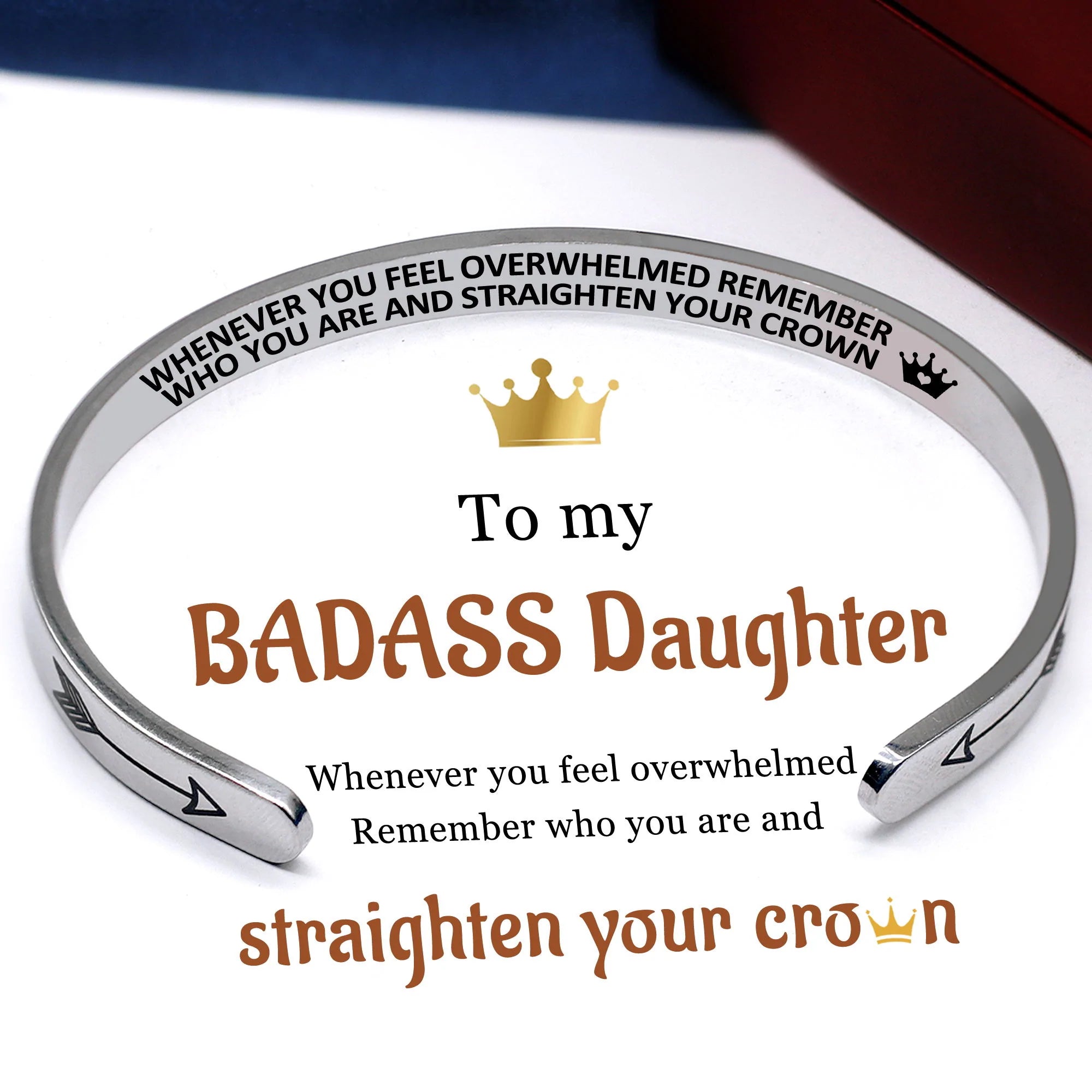For Daughter - Whenever You Feel Overwhelmed Rmember Who You Are And Straighten Your Crown Bracelet-37bracelet