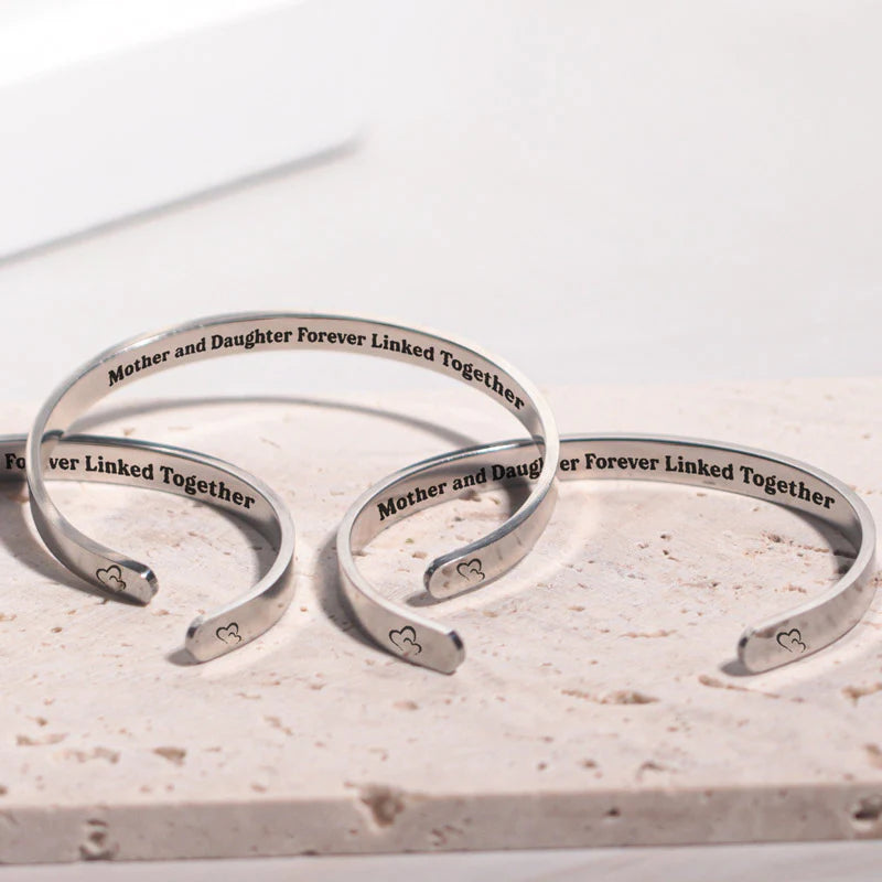 Mother and Daughter Forever Linked Together Double Hearts Cuff Bracelet