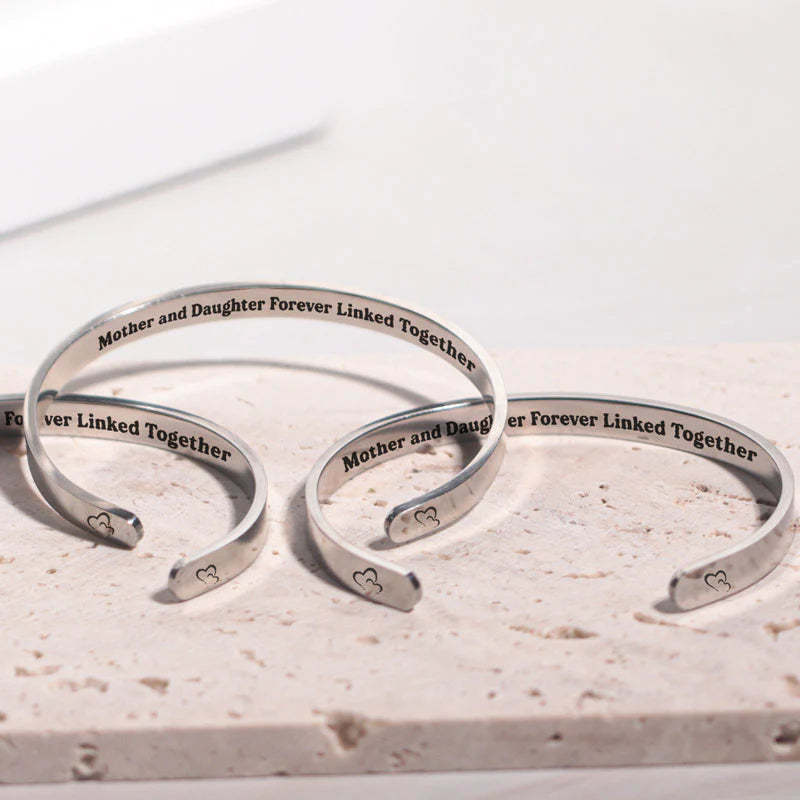 Mother and Daughter Forever Linked Together Double Hearts Cuff Bracelet