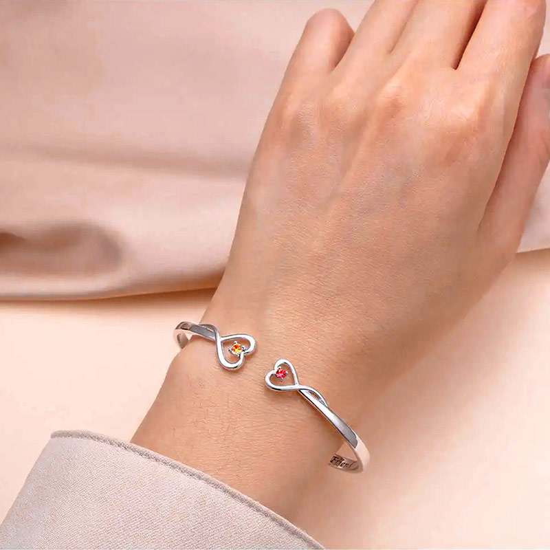 For Mother - The Love Between Mother And Daughter Is Forever Double Heart Birthstone Custom Bracelet