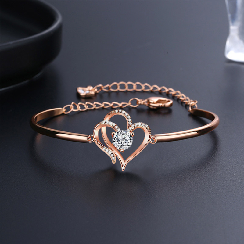 For Grandma - Grandmother & Granddaughter Forever Linked Together Double Heart Diamond Bracelet