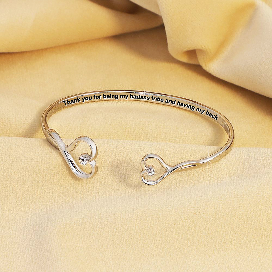 For Friend -Thank You For Being My Badass Tribe And Having My Back Double Heart Bracelet