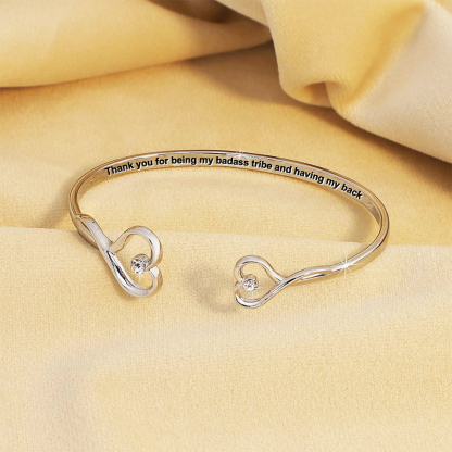 For Friend -Thank You For Being My Badass Tribe And Having My Back Double Heart Bracelet