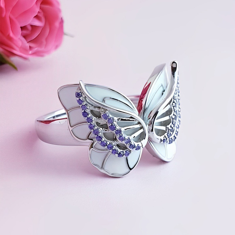 All You Have To Do Is Fly Purple Diamond Double Butterfly Ring