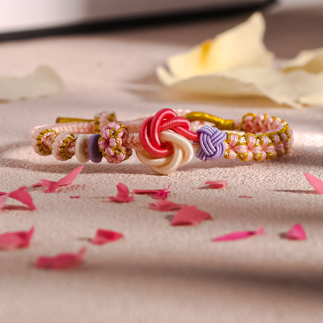 For Daughter - Mother And Daughter A link That Can Never Be Undone Peach Blossom Knot Bracelet