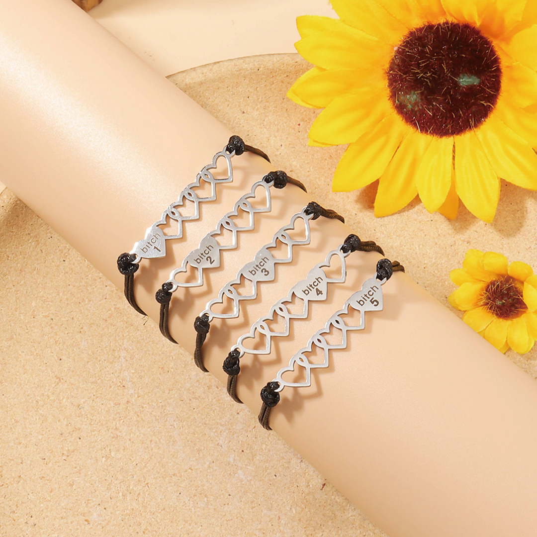 For Friend - Best Bitches Heart Braided Bracelet