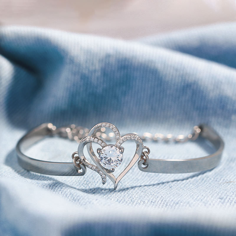 For Daughter - I Will Always Carry You In My Heart Double Heart Bracelet-37bracelet