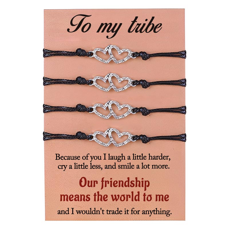 For Friend - Our Friendship Means The World To Me Double Heart Braided Bracelet