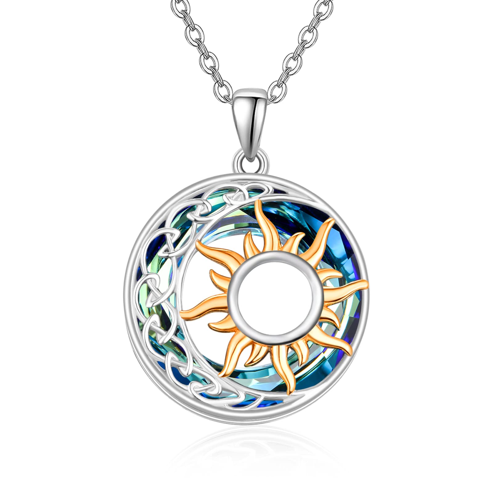 S925 Moon And Sun Crystal Circle Necklace