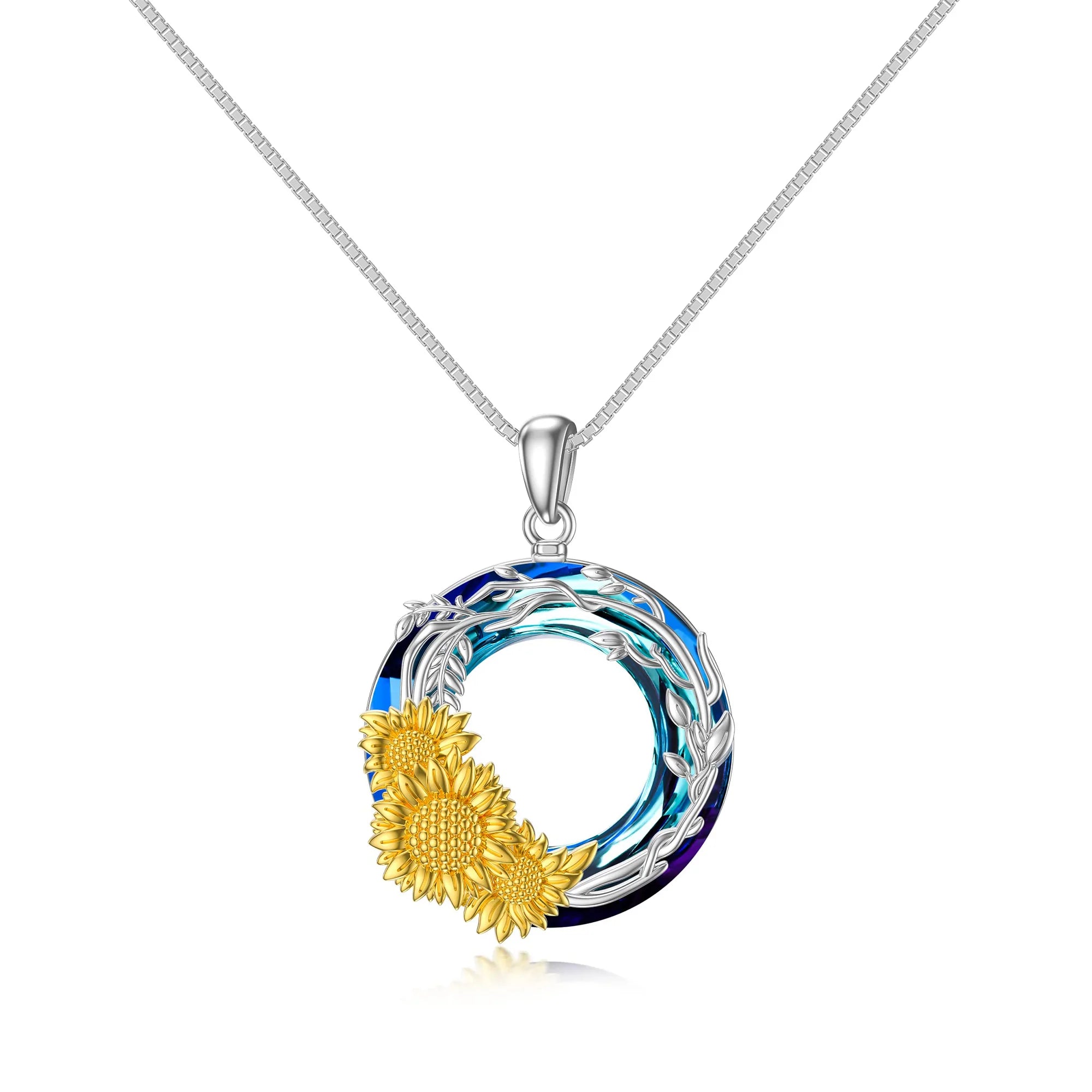 For Granddaughter - S925 You are My Sunshine Crystal Sunflowers and Vines Necklace