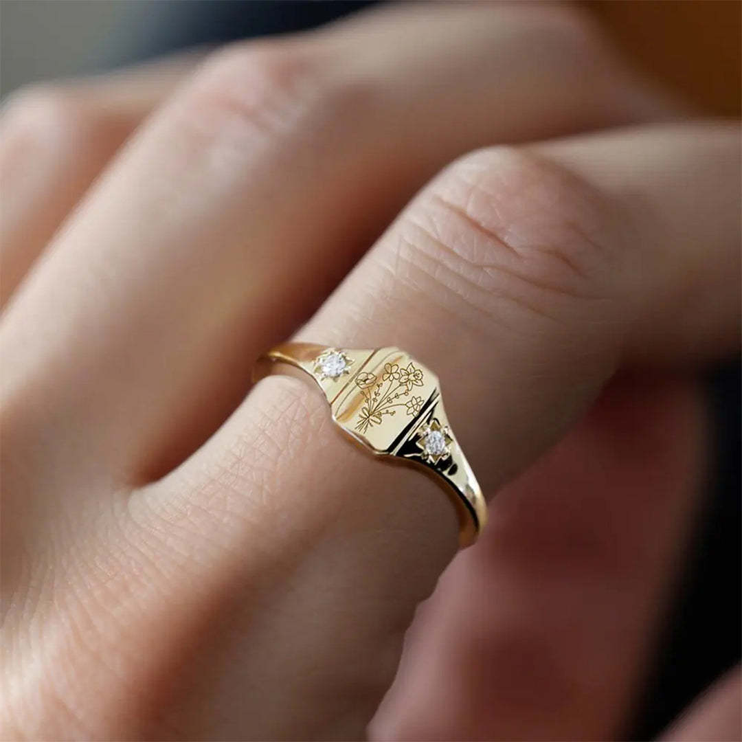 S925 Customized Diamond Birth Flower Ring
