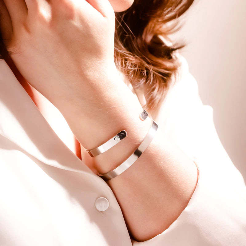 Mother and Daughter Forever Linked Together Double Hearts Cuff Bracelet
