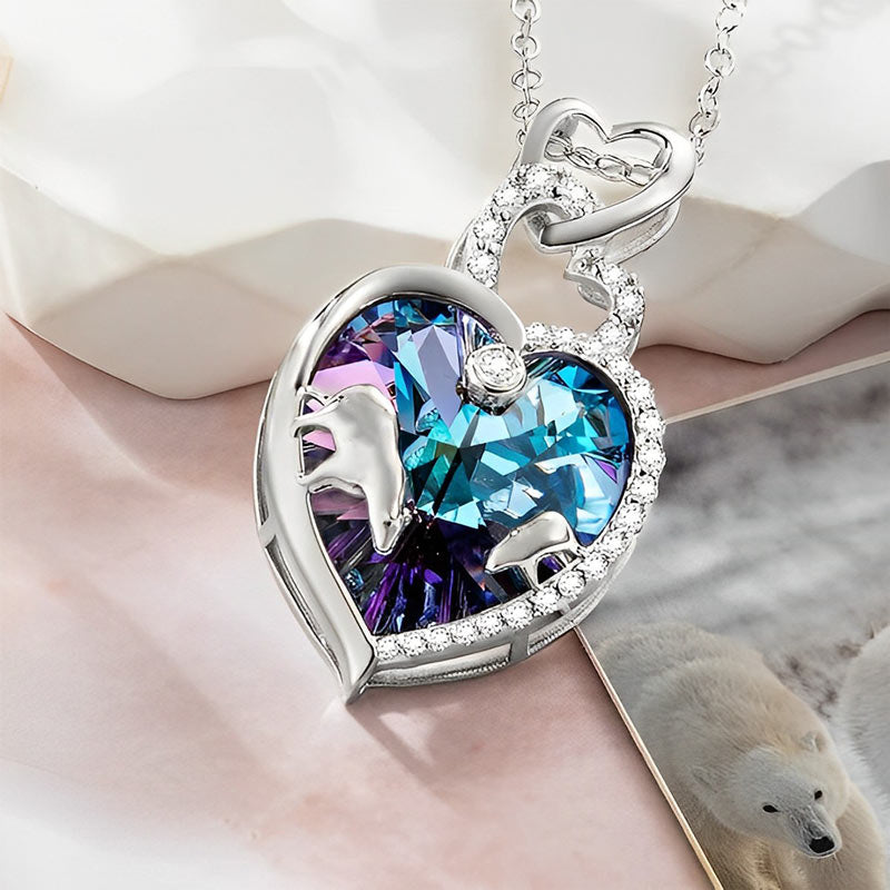 For Mother - Mama Bear Blue Heart Crystal Necklace