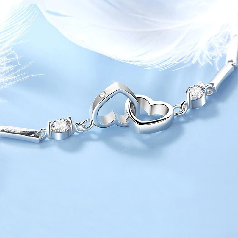 For Ddaughter - S925 Mother & Daughter Forever Linked Together Crystal Heart To Heart Bracelet-37bracelet