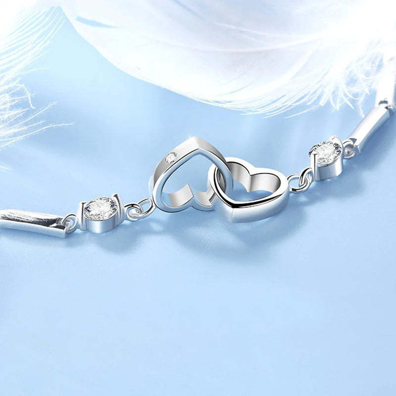 For Ddaughter - S925 Mother & Daughter Forever Linked Together Crystal Heart To Heart Bracelet-37bracelet