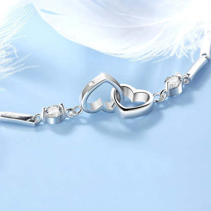 For Ddaughter - S925 Mother & Daughter Forever Linked Together Crystal Heart To Heart Bracelet-37bracelet