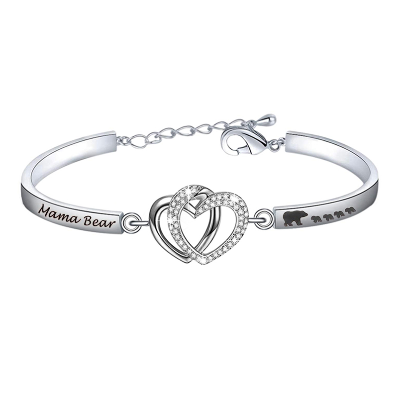 For Mother - Happy Mother's Day Double Heart Mama Bear Bracelet