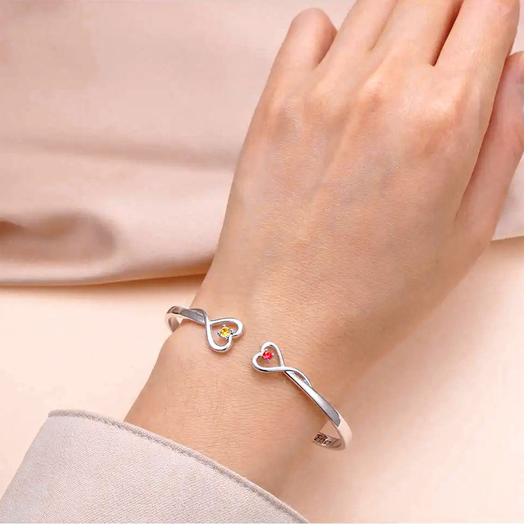 For Grandmother - The Love Between Grandmother And Granddaughter Is Forever Double Heart Birthstone Custom Bracelet