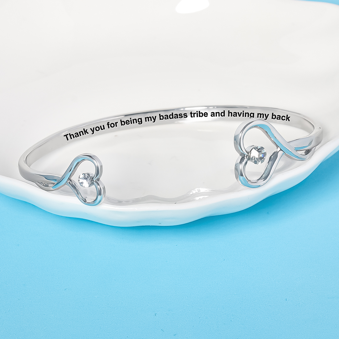 For Friend -Thank You For Being My Badass Tribe And Having My Back Double Heart Bracelet