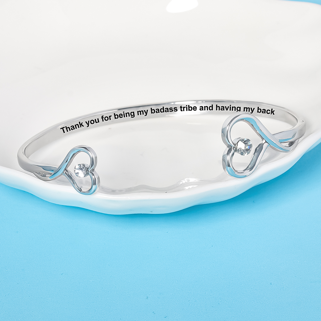 For Friend -Thank You For Being My Badass Tribe And Having My Back Double Heart Bracelet