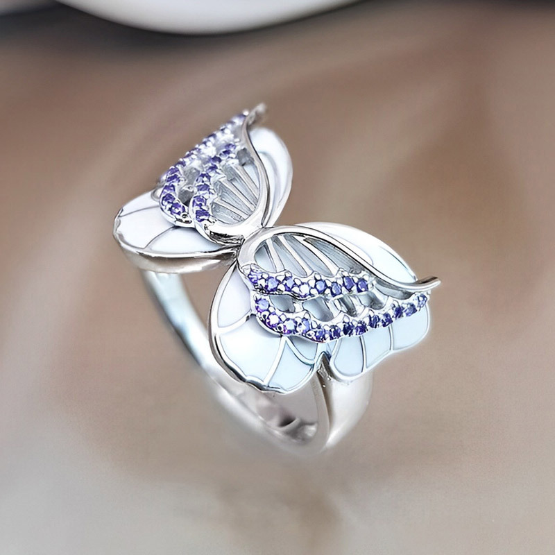 All You Have To Do Is Fly Purple Diamond Double Butterfly Ring