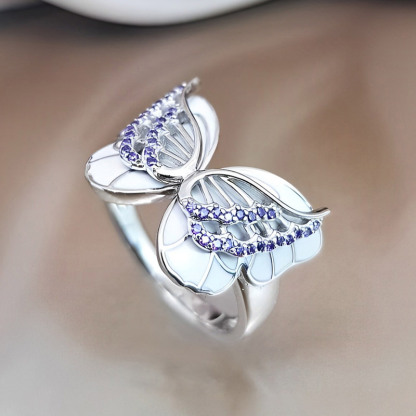 All You Have To Do Is Fly Purple Diamond Double Butterfly Ring