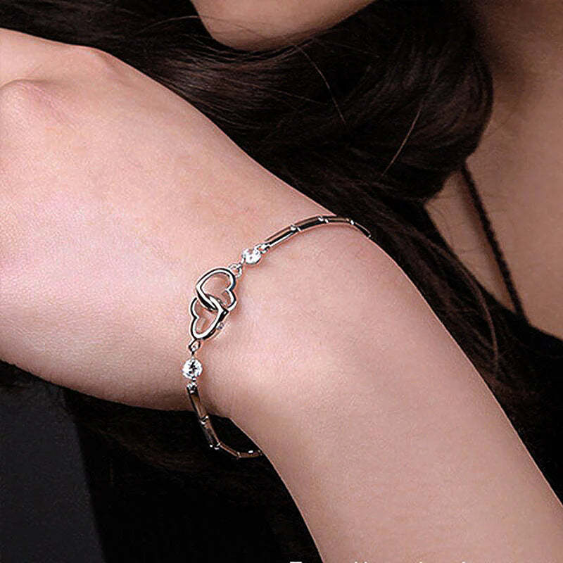 For Ddaughter - S925 Mother & Daughter Forever Linked Together Crystal Heart To Heart Bracelet-37bracelet