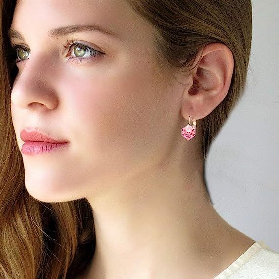 Barbiecore Crystal Drop Leverback Earrings