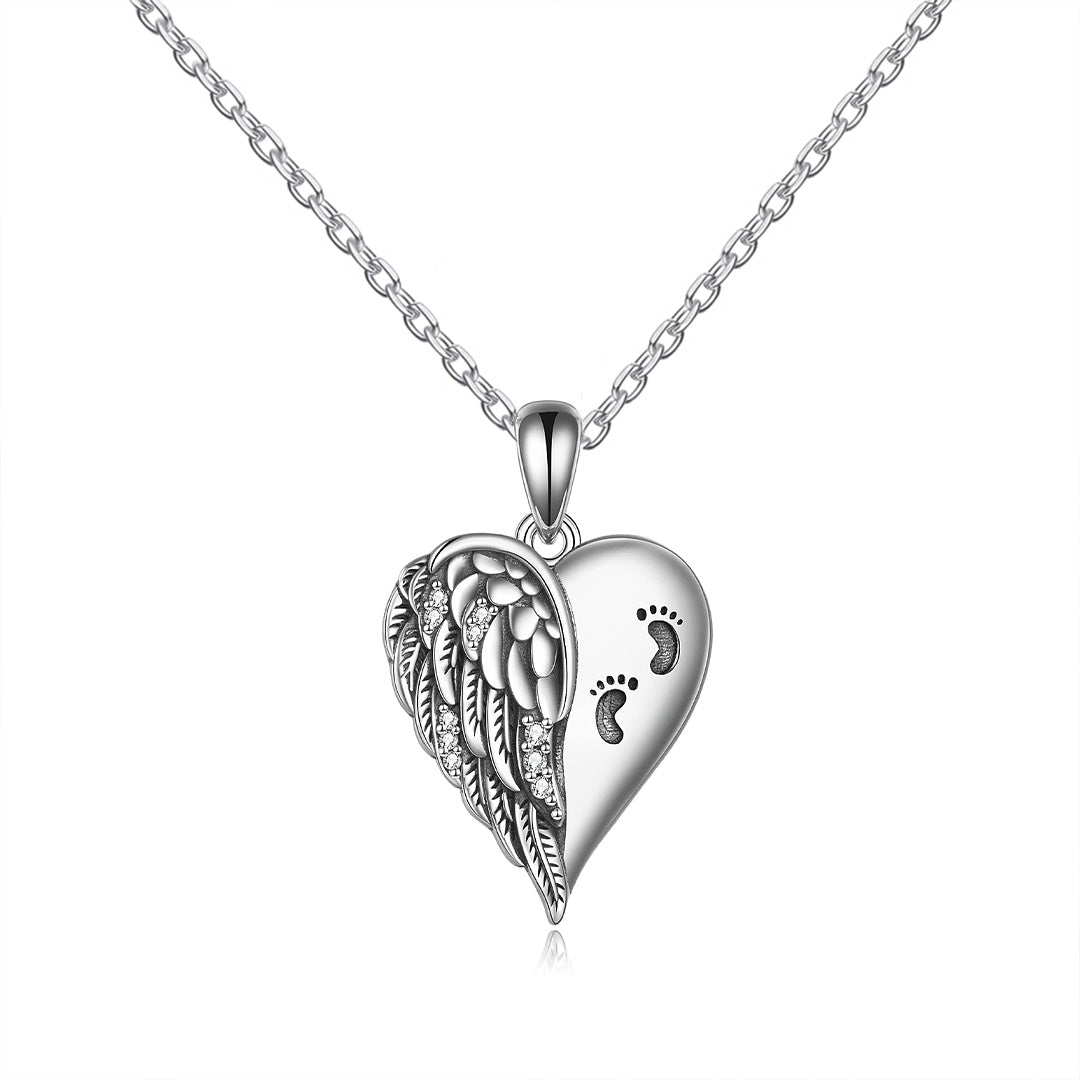 For Memorial - Mama of an Angel Wings Heart Necklace