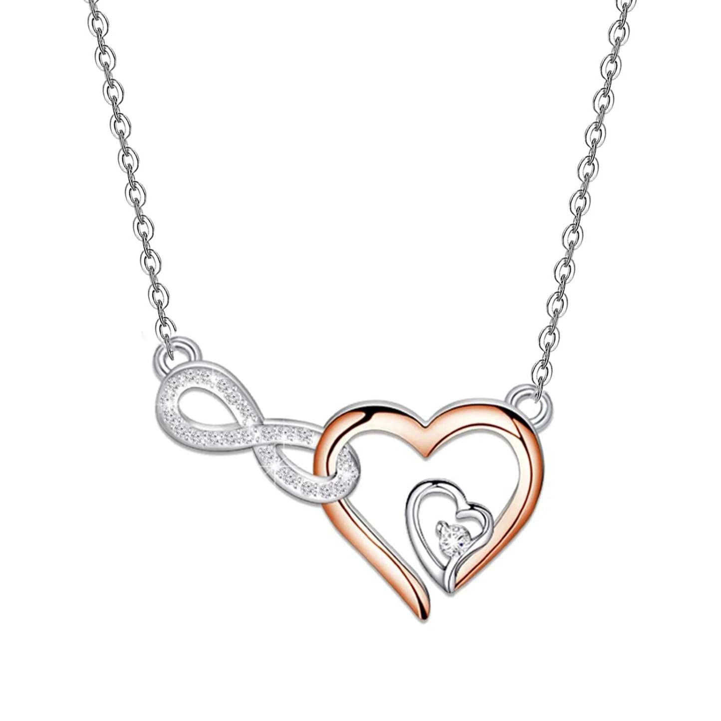 For Daughter - S925 Always Keep Me in Your Heart for You are Always in Mine Infinity Double Heart Necklace-37bracelet