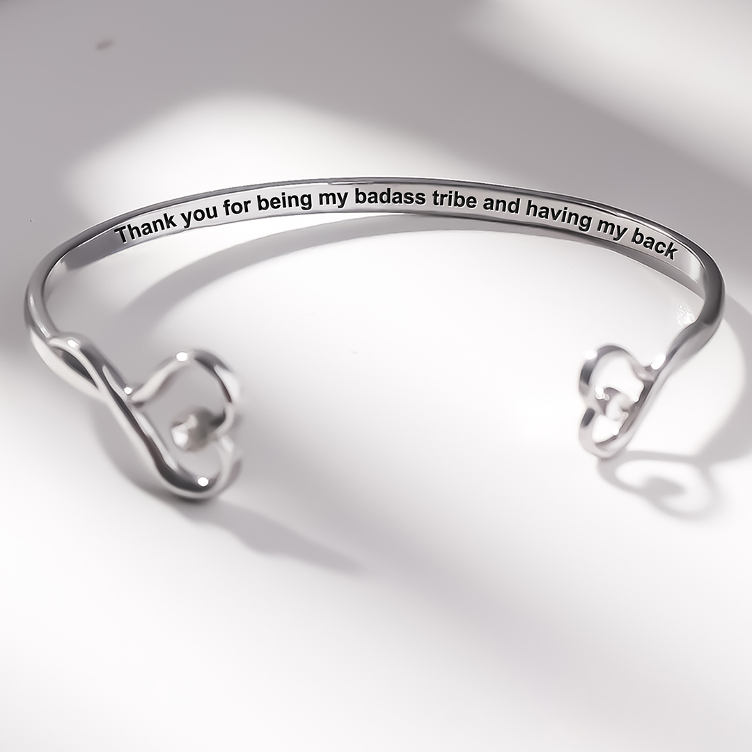 For Friend -Thank You For Being My Badass Tribe And Having My Back Double Heart Bracelet