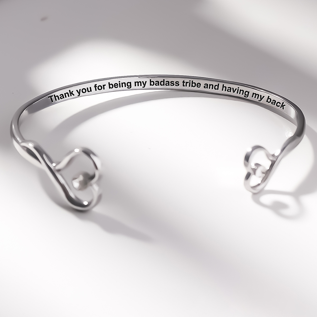 For Friend -Thank You For Being My Badass Tribe And Having My Back Double Heart Bracelet
