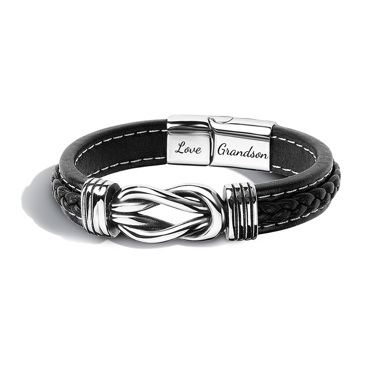 For Grandson - Grandmother and Grandson Forever Linked Together Black Knot Engraved Bracelet