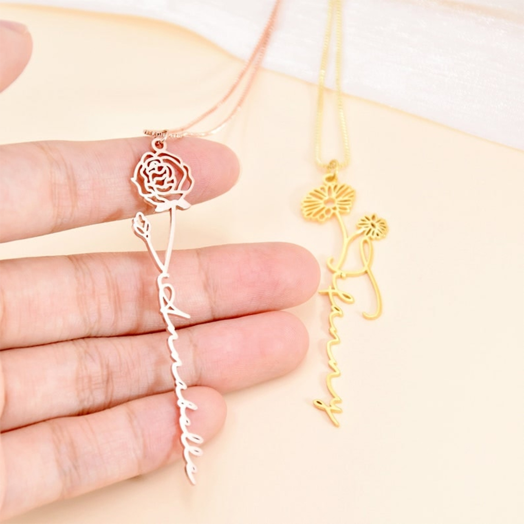 Build Your Own Bouquet Birthday Flower Name Custom Necklace
