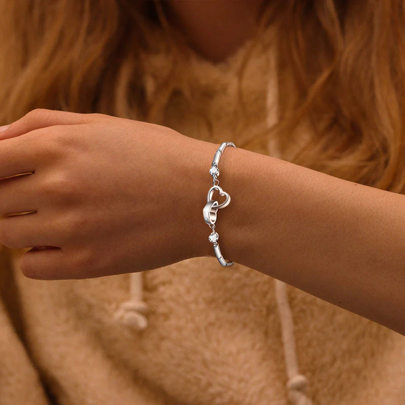 For Ddaughter - S925 Mother & Daughter Forever Linked Together Crystal Heart To Heart Bracelet-37bracelet