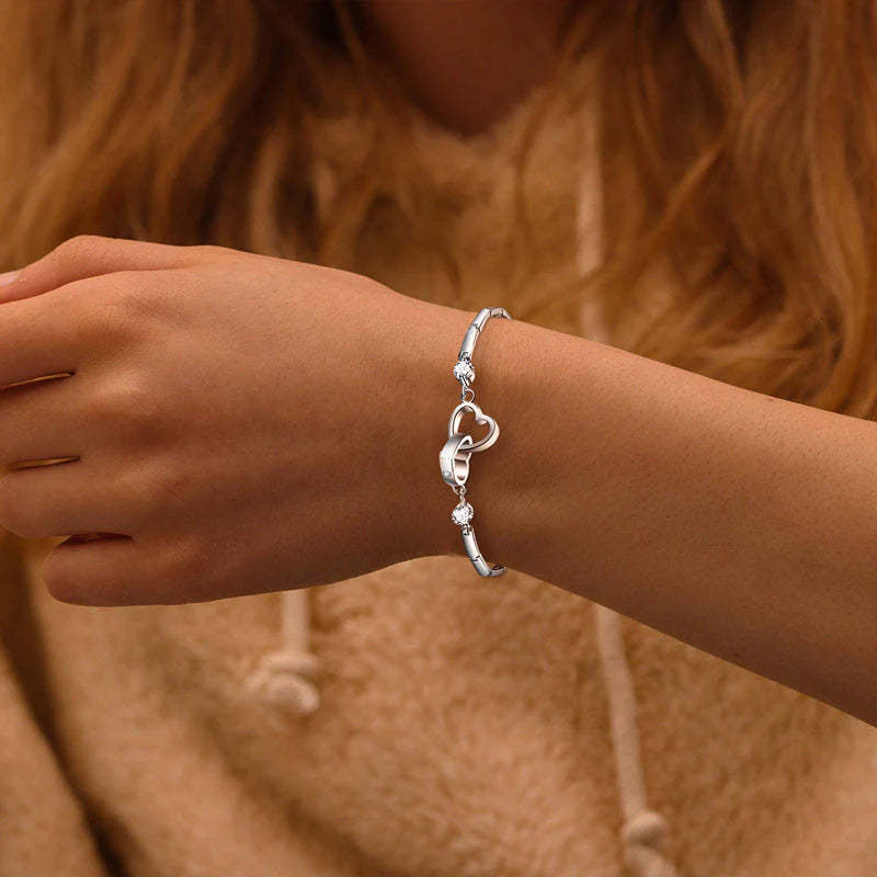 For Ddaughter - S925 Mother & Daughter Forever Linked Together Crystal Heart To Heart Bracelet-37bracelet